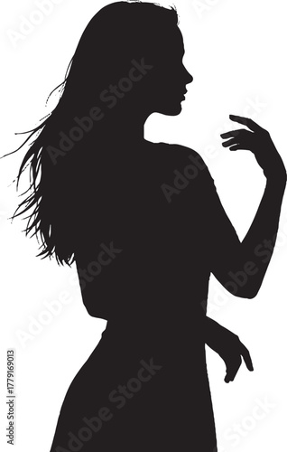 Wallpaper Mural Side profile silhouette – black illustration of long-haired person in expressive pose for artistic design, identity visuals, and psychological themes. Torontodigital.ca