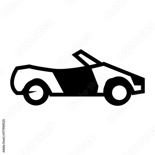 Silhouette of a convertible sports car in black and white minimalist style.