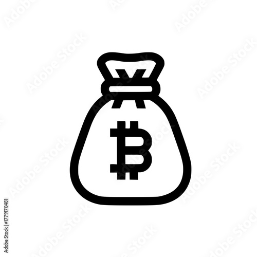 Digital Money Bitcoin Icon on Sack Showing Crypto Investment and Financial Growth Concept