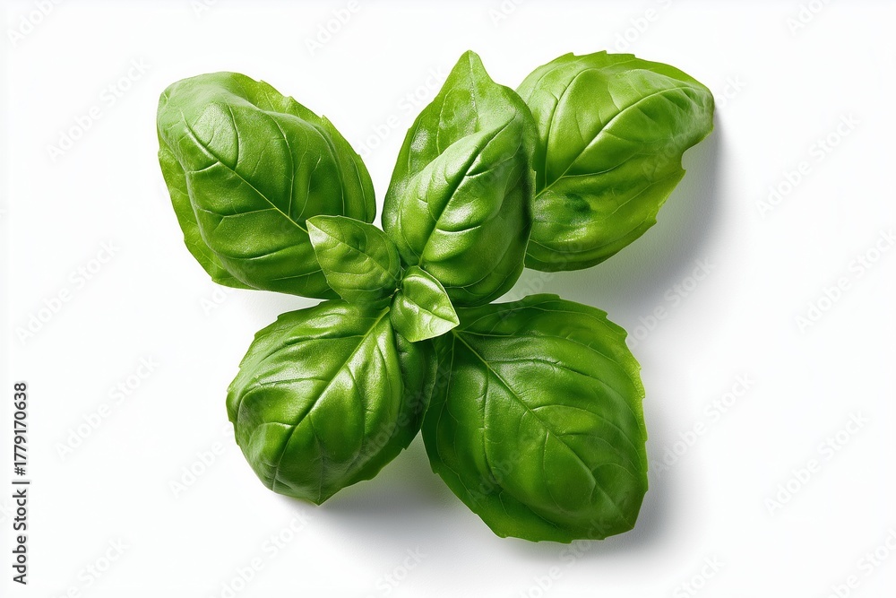 Fototapeta premium Fresh Basil Leaves on Clean White Background