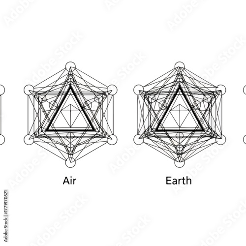 Sacred geometry symbols featuring intricate Metatron's Cube designs for Air and Earth elements