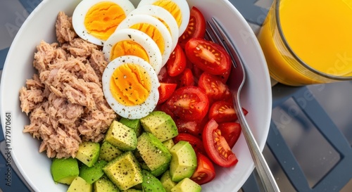 Wallpaper Mural Healthy tuna salad with avocado, eggs, and tomatoes in a bowl Torontodigital.ca