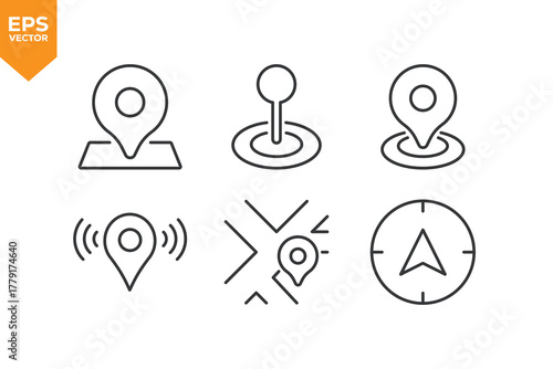Set of line icons Map pin, Location. Outline icons collection stock illustration stock illustration