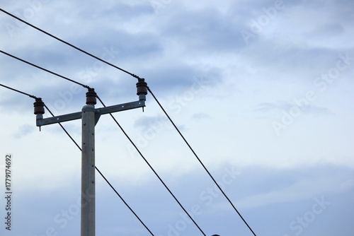 Wallpaper Mural Electricity Pole and Power Lines Against Cloudy Sky Torontodigital.ca