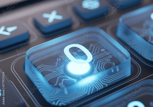 Close up view of a glowing zero key on a modern calculator