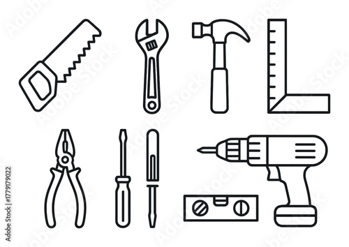 Set of hand tools icons on dark textured background