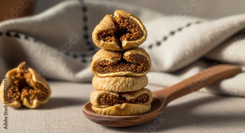 Stacked Dried Fruits On Wooden Spoon, Food Photography With A Modern Style
