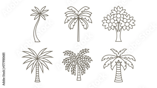 Botanical Lineup: A curated selection of diverse trees, elegantly depicted through simple line art, offering a minimalist aesthetic for various creative applications.