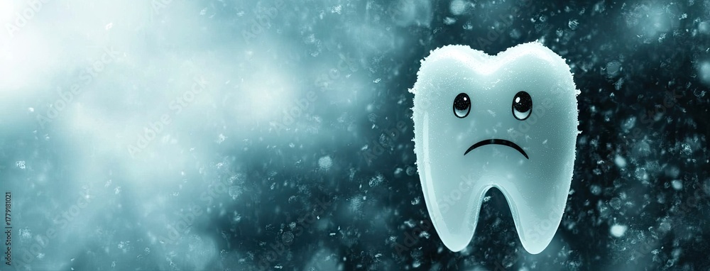 Obraz premium A lonely tooth with a sad expression gazes into the snowy landscape, capturing the essence of winter's chill and isolation