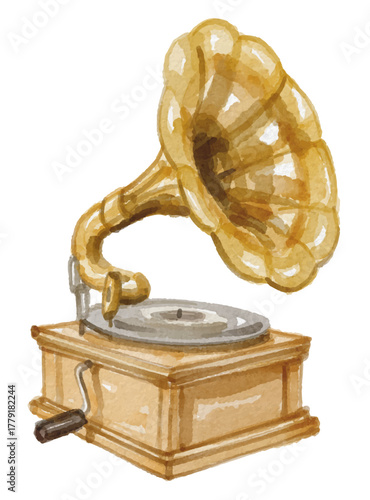 Watercolor gramophone isolated on white background