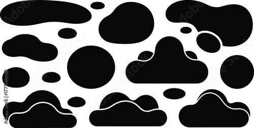 Abstract black and white cow pattern or texture background, incorporating cloud shapes and natural elements vector illustration