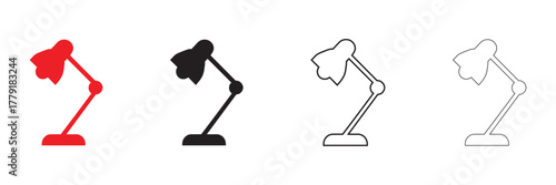 Table lamps, bedside and desktop light vector icon, silhouette and line art illustration