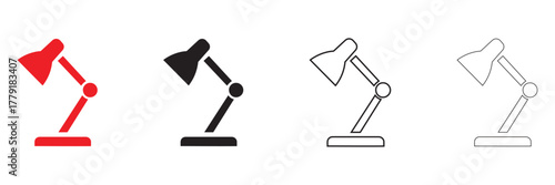 Table lamps, bedside and desktop light vector icon, silhouette and line art illustration