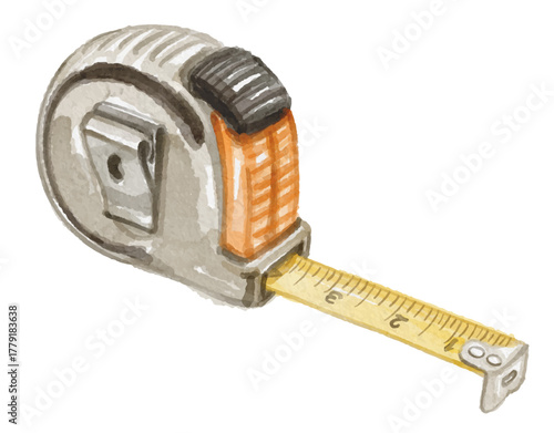 Watercolor tape measure isolated on white background