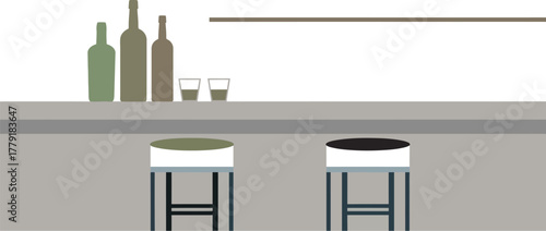 Barinteriorwithstoolsandbottlesisolatedonwhitebackground