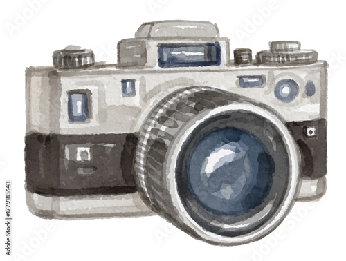 Hand painted watercolor camera isolated