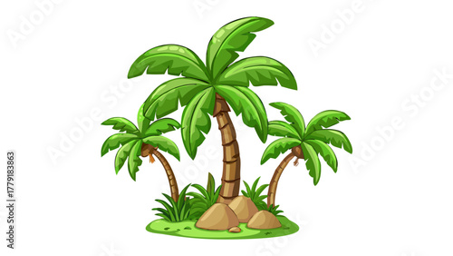 Palm Trees in Paradise: Lush, verdant palm trees stand in a vibrant tropical landscape, evoking feelings of serenity and a tranquil escape.