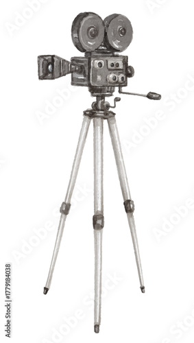 Hand painted watercolor video camera isolated