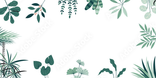Green floral leaf frame border illustration.  For design, backgrounds