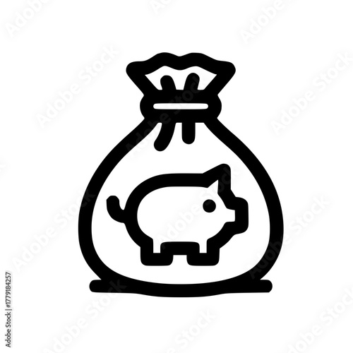 Pig Icon on Money Sack Depicting Farm Animal Wealth and Agriculture Investment Concept