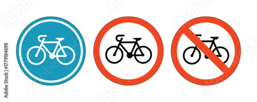 Clear cycling route markers for urban planners and safety campaigns, showcasing designated bike paths and no-cycling zones, essential for promoting safe and responsible cycling practices