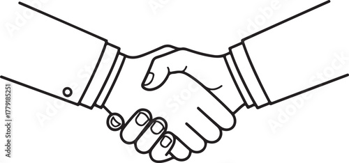 Handshake icon, partnership and agreement concept, minimalist line art, isolated on white background.