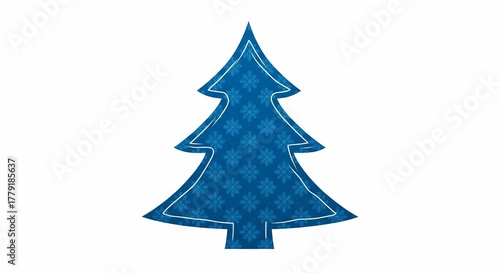 Blue Christmas Tree Silhouette with Snowflake Pattern and White Border