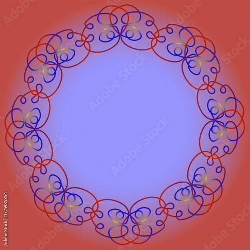 A beautiful round frame drawn in a line style. It has a red background. 