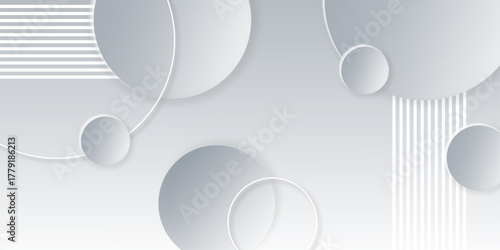 Abstract gray background with white circle simple. overlap layer on bright space with lines studio art simple good nice. Digital future technology concept simple art modern design vector background. 