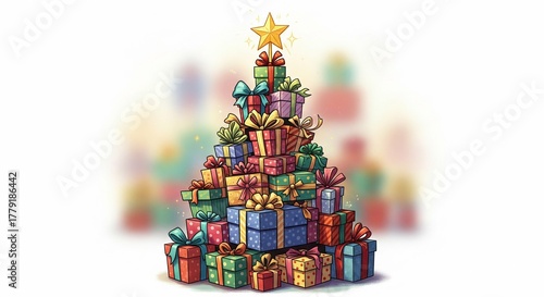 Christmas Tree Made of Colorful Gift Boxes with Star Topper
