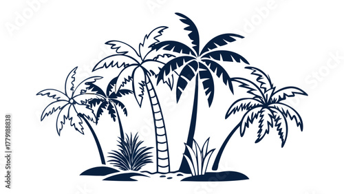 Tropical Oasis: A stylized illustration of palm trees on a small island, evoking feelings of warm breezes and tropical paradise.