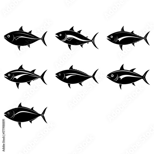 School of tuna swimming together, a bounty of the ocean, a symbol of abundance and marine life, perfect for seafood marketing and conservation efforts