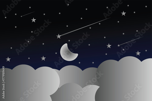 night sky background, picture image icon, night sky with moon, moon and sky icon, moon and cloud icon vector, vector illustration.