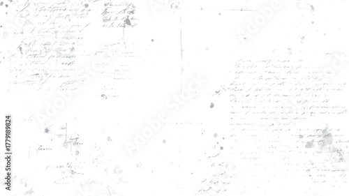 Faded handwritten cursive text on aged paper with ink splatters and stains creating a vintage background texture