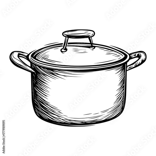 Hand Drawn Cooking Pot Vector Illustration. Cooking Pot Outline – Hand Drawn Cookware Vector.