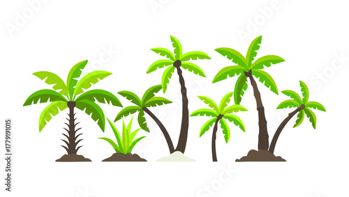 Tropical Oasis: A serene depiction of several lush palm trees, their verdant fronds swaying gently, evokes a sense of tropical tranquility, sunshine, and a breezy, exotic retreat.