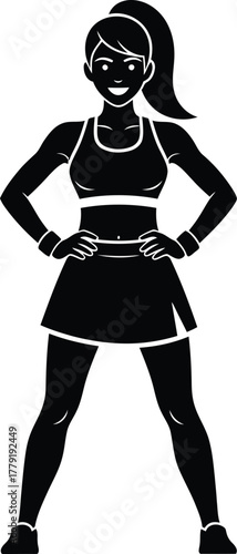 Confident Female Sports Silhouette Vector – Hands-on-Hips Pose for Fitness, Tennis & Empowerment Branding