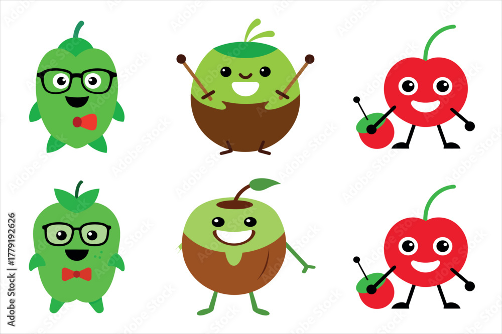 Obraz premium set of funny cartoon fruits