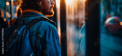 Professional man commuting with backpack, representing daily work travel.
