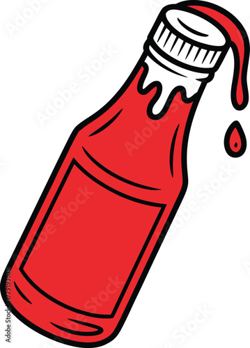 Stock vector illustration of ketchup bottle with dripping sauce drawing outline art