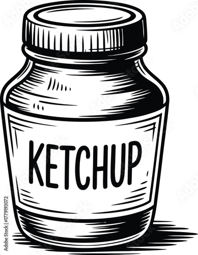 Ketchup bottle illustration vector drawing vintage style condiment food ingredient sauce