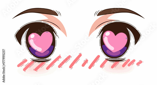 Adorable anime eyes with hearts, expressing affection and wonder