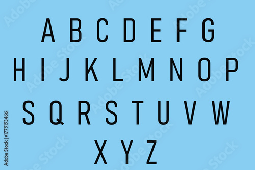 Complete english alphabet a to z uppercase letters on blue background

