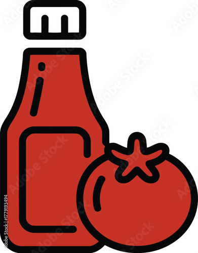 Ketchup bottle tomato sauce illustration vector icon condiment food ingredient isolated