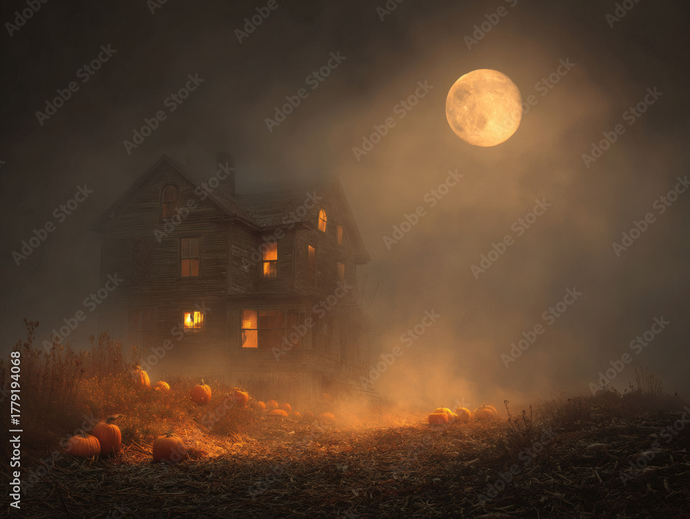 Fototapeta premium 🔥 Wildfire blaze in the dark forest landscape under a smoke-filled red night sky