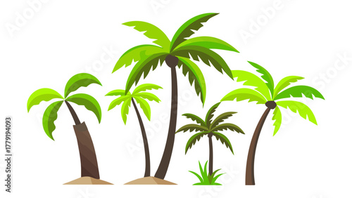 Palm Trees Paradise: A vibrant cluster of diverse palm trees, each showcasing unique size and shape, creating a lush tropical scene, ready to transport you to an exotic paradise. 
