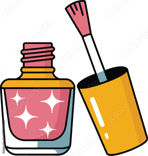 Pink nail polish bottle with brush beauty manicure cosmetic fashion style glamour art