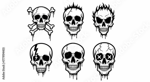 Skull Collection A Set of Spooky Illustrations for Halloween and Horror Designs