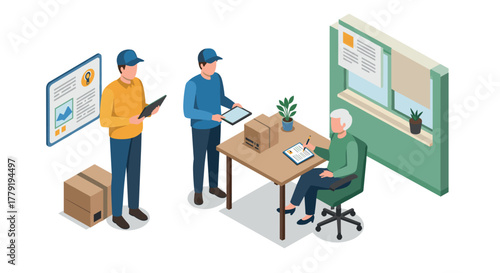 Efficient warehouse management team coordination in an office setting