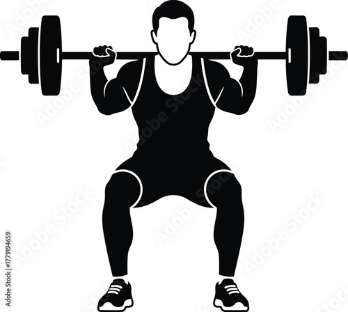 "Barbell Squat Silhouette – Powerful Fitness Vector for Gym, Strength & Bodybuilding Branding"